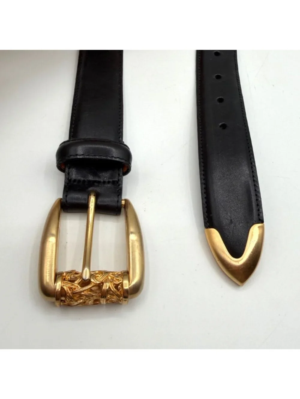 Vintage 1993 Brighton Black Leather Belt Brass Buckle 41723 Size M
